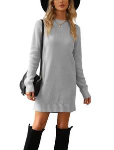 lot 2126 image: Pretifeel Womens Sweater Dress Fall Winter Casual Crew Neck Long Sleeve Knitted Pullover Dress Gray - Retail $0