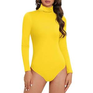 lot 2131 image: Yellow Bodysuit for Women Turtle Necks Long Sleeve Body Suits Snap Closure Double Lined Mock Neck Leotard Soft Lemon Yellow L - Retail $13