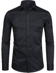 lot 2134 image: ZEROYAA Mens Long Sleeve Dress Shirt Solid Slim Fit Casual Business Formal Button Up Shirts with Pocket ZSSCL01 Black Medium - Retail $15