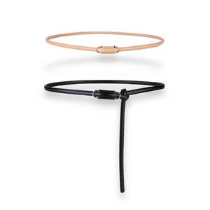 lot 2143 image: Womens Belts Adjustable Skinny Slim Soft Genuine Leather Belts Waist Belt Gold Color Alloy Buckle Flexible Knots Waistband, 2-Pack, Beige & Dark-Brown - Retail $13