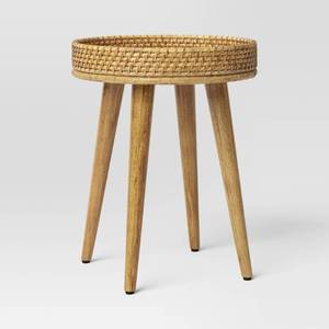 lot 1103 image: Round Rattan Side Table Natural Wood - Threshold Fully Assembled - Retail $95