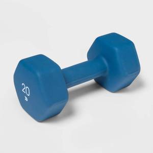 lot 1111 image: Neoprene Dumbbell 20lbs Blue - All In Motion Iron Core, PVC Coating, Single Piece - Retail $35