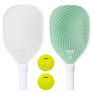 lot 1175 image: Franklin Sports 2 Player Journey Traditional Pickleball Paddle Set in Mesh Bag - GreenBeige Wood Core, 4 Grip Size - Retail $20