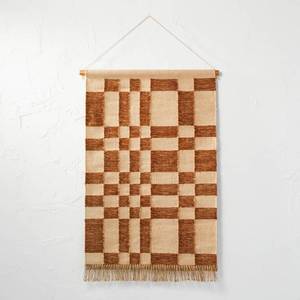 lot 1196 image: 24 x 36 Hand Woven JutePolyester Wall Art with Wooden Dowel - Threshold Boho-Chic, Textured Look, Easy to Hang - Retail $50