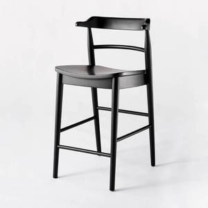 lot 1231 image: Kaysville Curved Back Wood Counter Height Barstool Black - Threshold designed with Studio McGee Chic, Sturdy Frame, Footrest - Retail $140