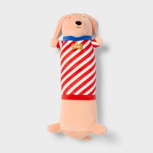 lot 1240 image: Dog Kids Long Weighted Plush Throw Pillow Tan - Pillowfort - Retail $30