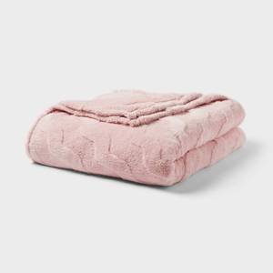 lot 1245 image: FullQueen Wavy Jacquard Plush Blanket Pink - Room Essentials - Retail $25