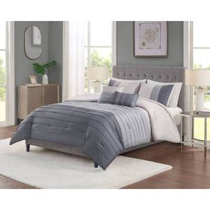 lot 1259 image: 5pc FullQueen Boston Pleated Colorblock Comforter Bedding Set - Gray - Retail $89