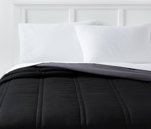 lot 1095 image: King Lofty Microfiber Comforter Black - Room Essentials Midweight, Plain Weave, Machine Washable, OEKO-TEX Certified - Retail $40