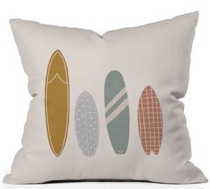 lot 1254 image: 26x26 Deny Designs Menina Lisboa Summer Cool Surfboards Square Outdoor Throw Pillow Yellow - Retail $70