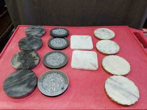 lot 3214 image: Natural Stone Coaster Set Mixed Materials