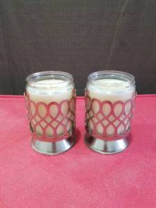 lot 3217 image: Scented Jar Candles with Decorative Metal Holders Set