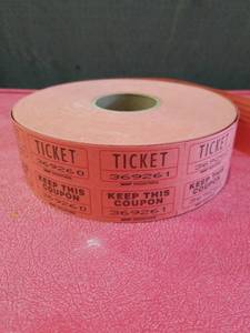 lot 3229 image: Roll of Orange Raffle Tickets with Keep This Coupon Stub