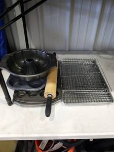 lot 3252 image: Complete Baking Set with Bundt Pan Cooling Racks and Rolling Pin