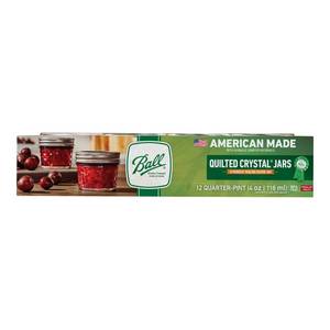 lot 3256 image: Ball 4oz 12pk Glass Regular Mouth Quilted Mason Jar with Lid and Band