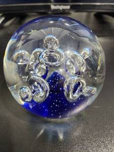 lot 3278 image: Blue and Clear Glass Paperweight with Swirl Design