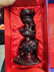 lot 3299 image: Chinese Dragon Candle Stand in Brocade Gift Box