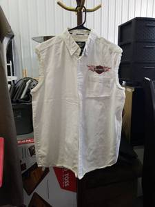 lot 3330 image: Harley Davidson White Cotton Sleeveless Button Shirt Size L