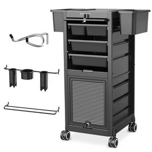 lot 5187 image: TASALON Professional Rolling Salon Cart, 6-Drawer Storage Trolley with Tool Holders, 33-Inch Height,Barber Shop Hairdressing Beauty Versatile Equipment Black - Retail $140