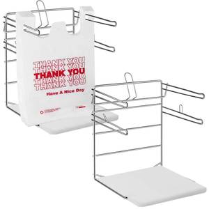 lot 5191 image: Ferraycle 2 Pcs Plastic Grocery Bag Holder Shopping Rack Fits 11�W x 6 D x 21 H T Shirt Rack Plastic Bag Organizer with PP Base for Grocery Store, 12 W x 12 L x 16 H - Retail $78