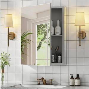 lot 5201 image: BROBIG 14 x 18 Medicine Cabinet Mirror, Moisture-Proof Aluminum Bathroom Medicine Cabinet with Mirror, Bathroom Mirror Cabinet with Adjustable Shelves, DTC Hinges, RecessedSurface-Mounted - Retail $80
