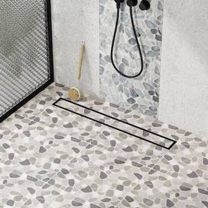 lot 5205 image: Neodrain 24-Inch Linear Shower Drain with Tile Insert Grate, Matte Black 304 Stainless Steel Rectangle Shower Floor Drain, Linear Drain with Leveling Feet, Hair Strainer - Retail $65