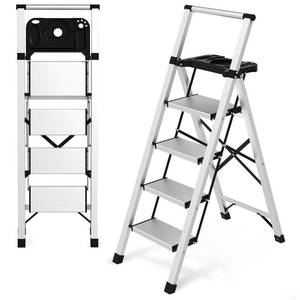 lot 5207 image: AOPENG 4 Step Ladder with Tool Tray 600lbs Heavy Duty Lightweight Step Stool with Extended Handrails, Work Platform for Home Maintenance DIY Projects Retail $89.99 FACTORY SEALED - Retail $90
