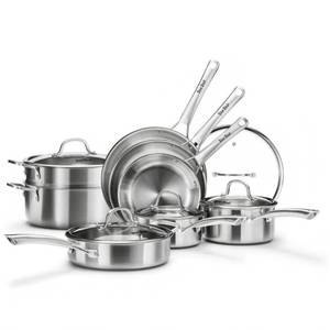 lot 5212 image: Stainless Steel Cookware Set,Tir-Ply Pots and Pans Set,13 Pcs Stainless Steel Induction Kitchen Cookware Sets,PFOA Free, Frying Pans, Butter warmer,Saute Pan & Stock Pot,Compatible with All Cooktops - Retail $170