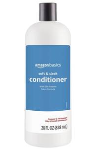 lot 2204 image: Amazon Basics Soft & Sleek Anti-Frizz Conditioner for Dry or Damaged Hair with Argan Oil & Silk Proteins, 28 Fluid Ounce