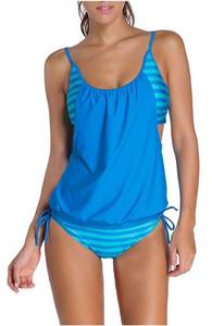 lot 2242 image: Womens Blue Striped Two Piece Tankini Swimsuit Set Large