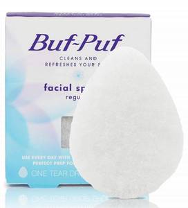lot 2248 image: Buf-Puf Regular Facial Sponge, Dermatologist Developed, Removes Deep Down Dirt & Makeup that Causes Breakouts and Blackheads, Reusable, Exfoliating, White, 1 Count