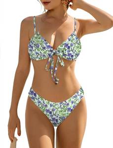 lot 2265 image: ZAFUL Womens Bikini Swimsuits Ruffled Textured Tie Bikini Ditsy Floral Printed Swimsuit Two Piece Bathing Suit (Purple M)