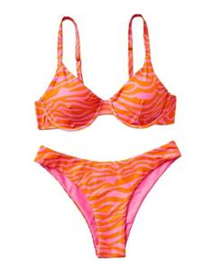 lot 2270 image: Bathing Suit for Women 2 Piece Set Striped Underwire Bikini Swimsuit Swimsuit Suits Multicolor small