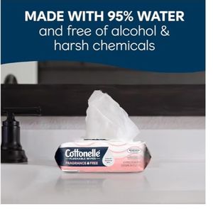 lot 2278 image: Cottonelle Fragrance Free Flushable Wet Wipes, Adult Wet Wipes, 42 wipes per Pack