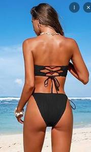 lot 2322 image: Zaful Two Piece Black Lace-Up Bikini Set Size Medium