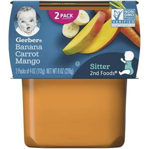 lot 2328 image: 3 Twin Packs Gerber 2nd Foods Banana Carrot Mango, 4 oz Tubs