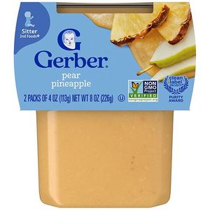 lot 2329 image: 3 Twin Packs Gerber 2nd Foods Pear Pineapple Baby Food, 4 oz Tubs