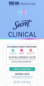 lot 2373 image: Secret Clinical Strength Antiperspirant Deodorant for Women, Free & Sensitive, Stress Protection, 72hr Sweat & Odor Protection, PH Balancing Minerals, Invisible Solid, Unscented, 1.6 oz