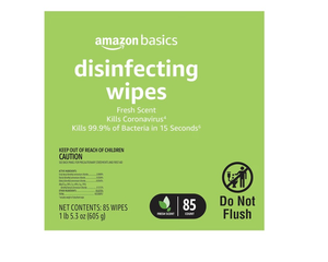 lot 2380 image: Amazon Basics Disinfecting Wipes, Lemon & Fresh Scent, Thick, SanitizesCleansDisinfectsDeodorizes (1 Pack of 85)