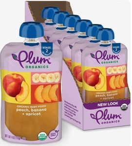 lot 2400 image: Plum Organics Stage 2 Baby Food Peach Banana Apricot 4oz Pouches Pack of 6