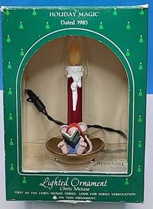 lot 2404 image: Hallmark 1985 Holiday Magic Chris Mouse Lighted Christmas Ornament