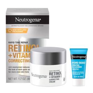 lot 2446 image: Neutrogena Rapid Tone Repair Retinol  Vitamin C Face Moisturizer, Dark Spot Corrector, Anti-Aging Face Cream for Even Tone 1.7 oz  Trial Size Hydro Boost Facial Cleanser, 0.5 fl. oz