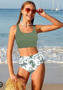 lot 2449 image: Girls Two-Piece Swimsuit with Palm Print Size 15-16Y