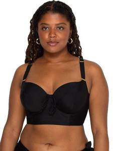 lot 2478 image: Smart & Sexy womens Plus-size Long Lined Underwire Top fashion bikini sets, Black Hue, 40D US