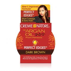lot 2488 image: Creme of Nature Perfect Edges Dark Brown Edge Control Gel, 24-Hour Hold with Gray Coverage, Non-Flaking Tinted Gel, Argan Oil Edge Tamer, 2.25 oz