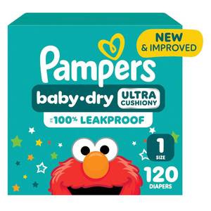 lot 1373 image: Pampers Diapers - Baby Dry - Size 1, 120 Count, Absorbent Disposable Infant Diaper (Packaging May Vary)