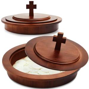 lot 1386 image: Zhehao 1 Pcs Plates Wood Communion Set with Lid, Wooden Bread Tray Plates for Churches, Holy Communion Tray with Cover, Church Supplies Ware Sets (Rubberwood Style)
