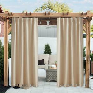 lot 2217 image: NICETOWN 2 Panels Outdoor Patio Curtains Windproof & Waterproof, Top & Bottom Grommet & Back Tab Light Blocking Drapes Keep Privacy for YardPorch with Ropes for Fixed, Biscotti Beige, W52 x L72