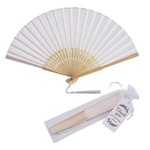lot 2229 image: SL crafts 50 Sets Imitated Silk Hand Fan with Tassel and Organza Bags and Thank You Tags Fabric Handheld Folding Fans Bamboo Frame Bridal Dancing Props Wedding Party Favors (White)