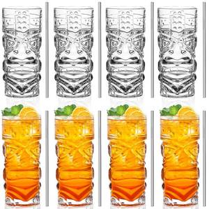 lot 2230 image: INFTYLE Clear Tiki Glasses Set of 8-14 oz Modern Bar Tiki Cocktail Glasses Perfect for Exotic Cocktails,Mai Tai, Hawaiian Style Cocktails, Tropical Island Drinksware Set